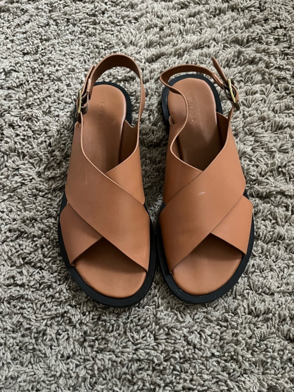 Everlane Brown Leather Crisscross Slingback Sandals